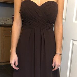 Brown strapless with tie up back dress
